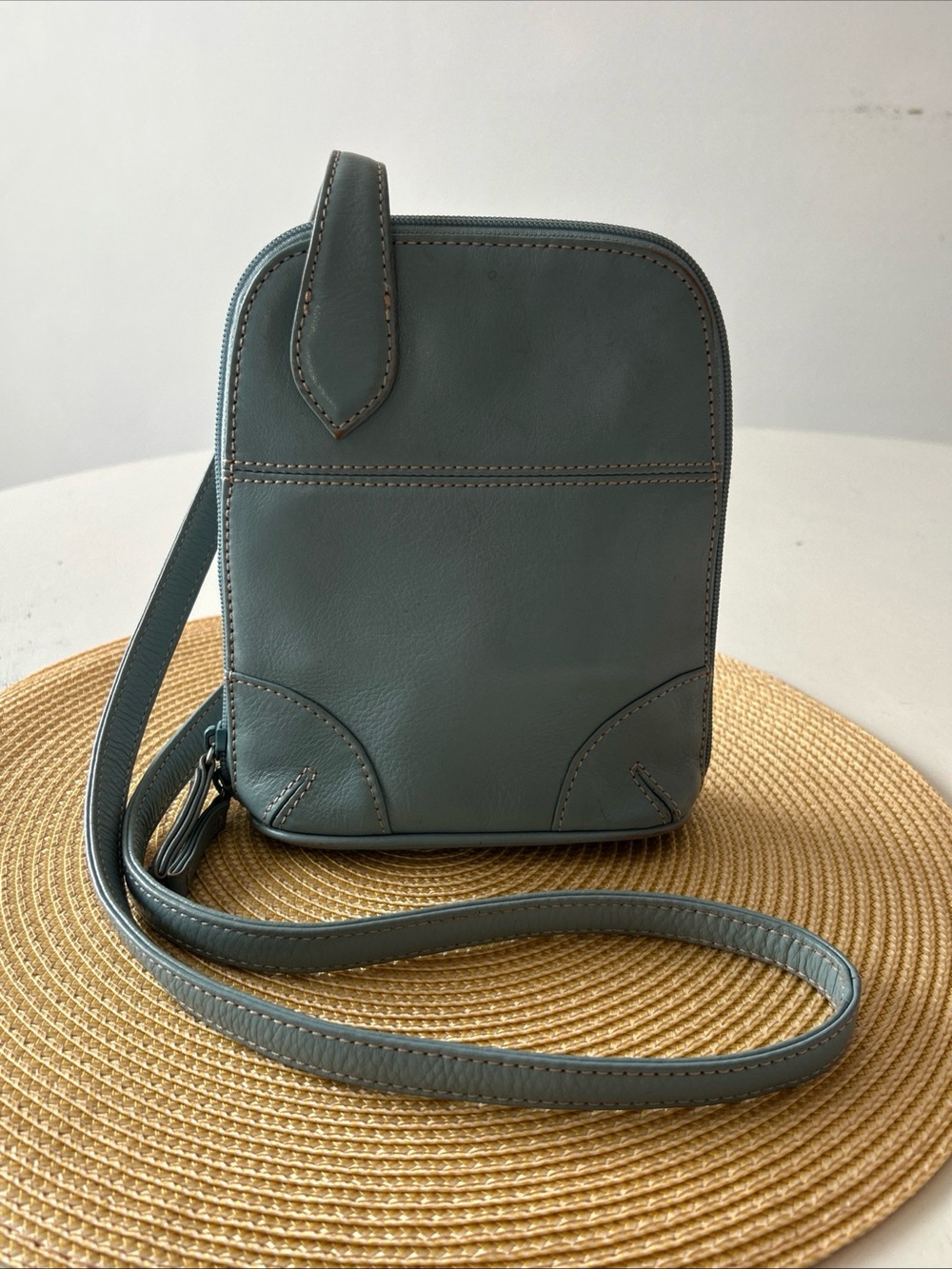 Latico Crossbody Bag Premium Full-Grain Soft Leather Muted Slate/Denim Blue